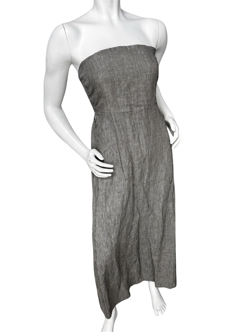 Oliviaceous - Strapless Gray and khaki Pinstripe Maxi Dress - Size Medium